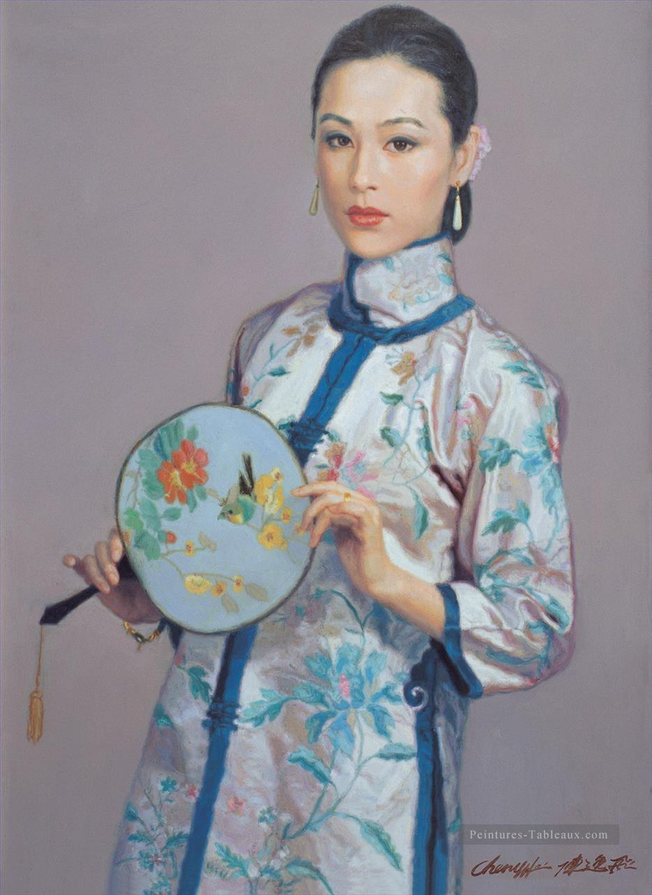 Fille avec le ventilateur chinois CHEN Yifei fille Peintures à l'huile